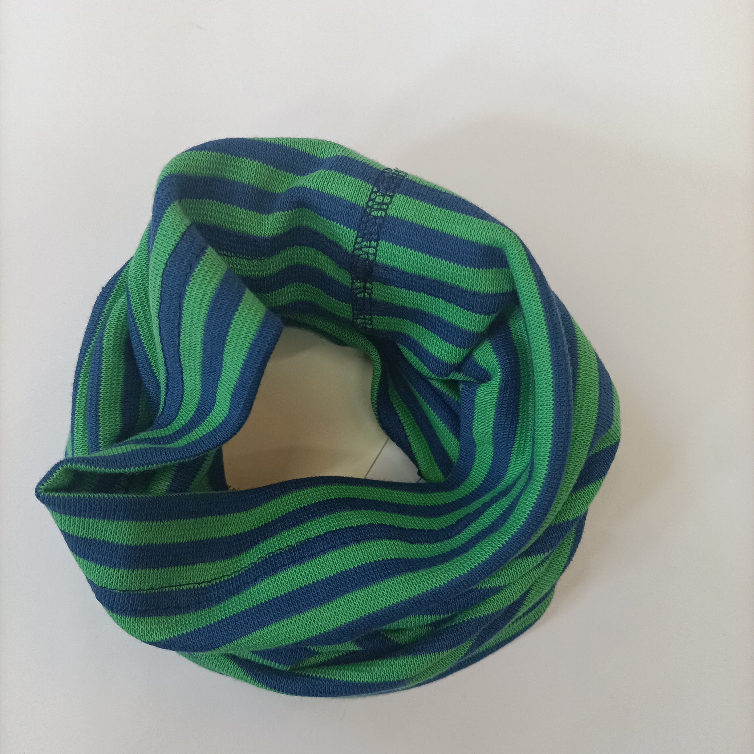 Scaldacollo in cotone per bambino e adulto / riga blu e verde